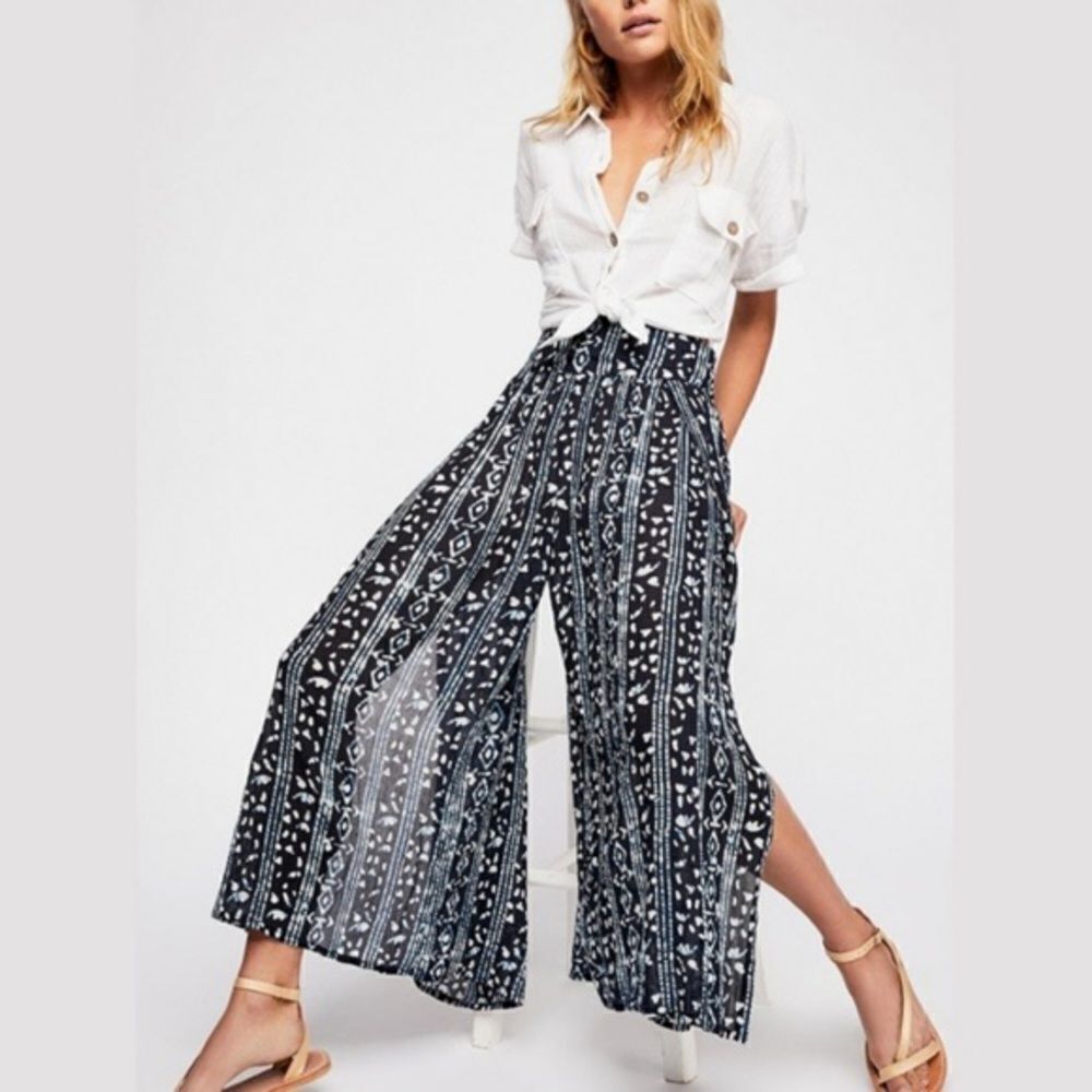 Free People Elena blue print wide‎ leg pants size S - Picture 3 of 14